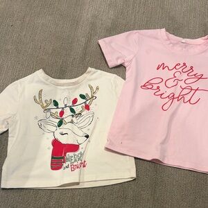 Holiday Time Kids Short Sleeve Tees - Cream and Pink